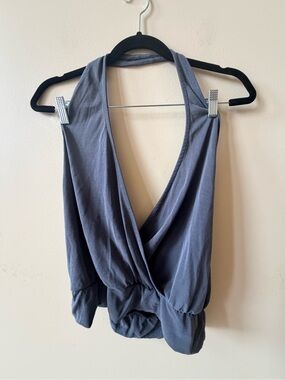 BDG Sleeveless Draped V-Neck Top in Charcoal Gray